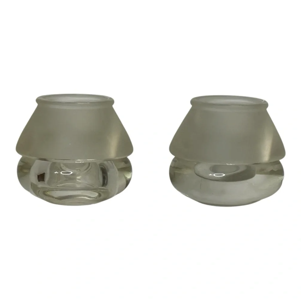 Crate & Barrel Luna Votive Candle Holders Clear With Frosted Top‎ Blown Set of 2